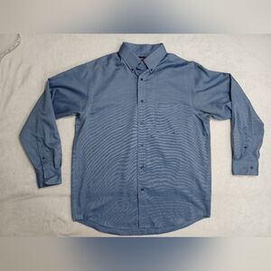 TravelSmart Roundtree Men L, Blue Cotton Blend Long Sleeve Button Dress Shirt